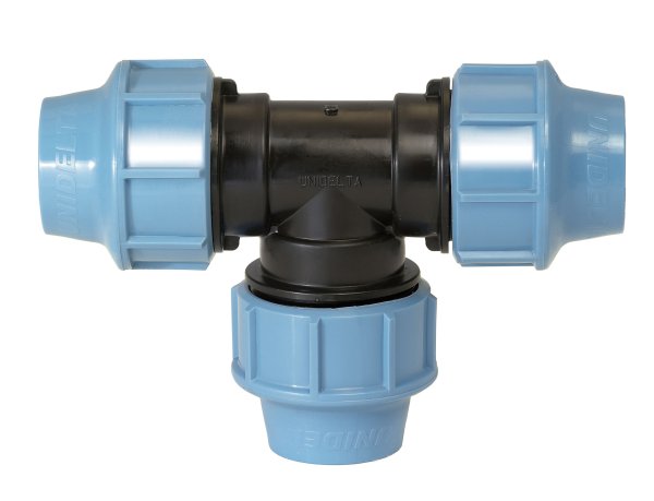 T Stück 90° PE-Rohre 16 - 110 mm Unidelta (T-Stück Klemmfitting bis 16 bar)