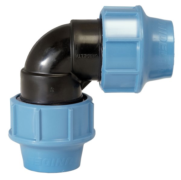 L-Stück (Winkel 90°) PE-Rohre 16 - 110 mm Unidelta (Klemmfitting bis 16 bar)