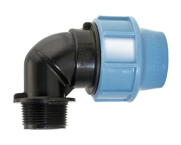 Winkel 90° Außengenwinde AG x PE-Rohre 16 - 110 mm Unidelta (Klemmfitting bis 16 bar)