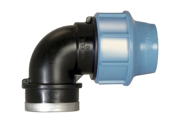 Winkel 90° Innengewinde IG x PE-Rohre 16 - 110 mm Unidelta (Klemmfitting bis 16 bar)