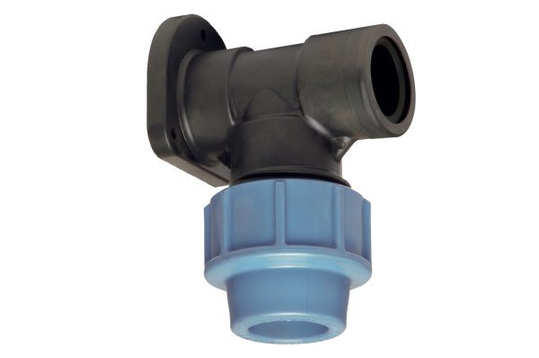 Wandverschraubung 90° PE-Rohre 25 x 3/4" IG Unidelta (Klemmfitting bis 16 bar) / Deckenwinkel